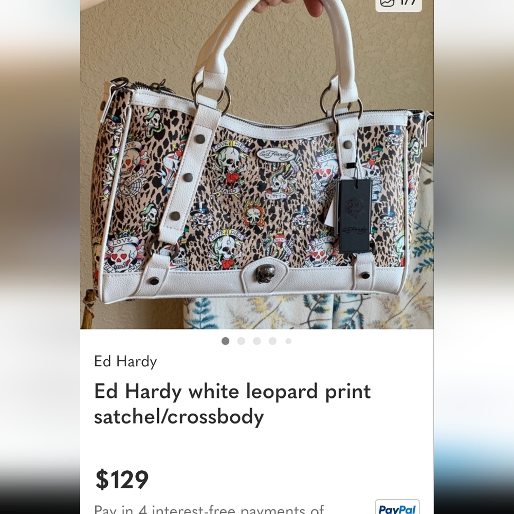 Ed Hardy Leopard Print Satchel with Black Accents/rhinestones - Picture 16 of 16